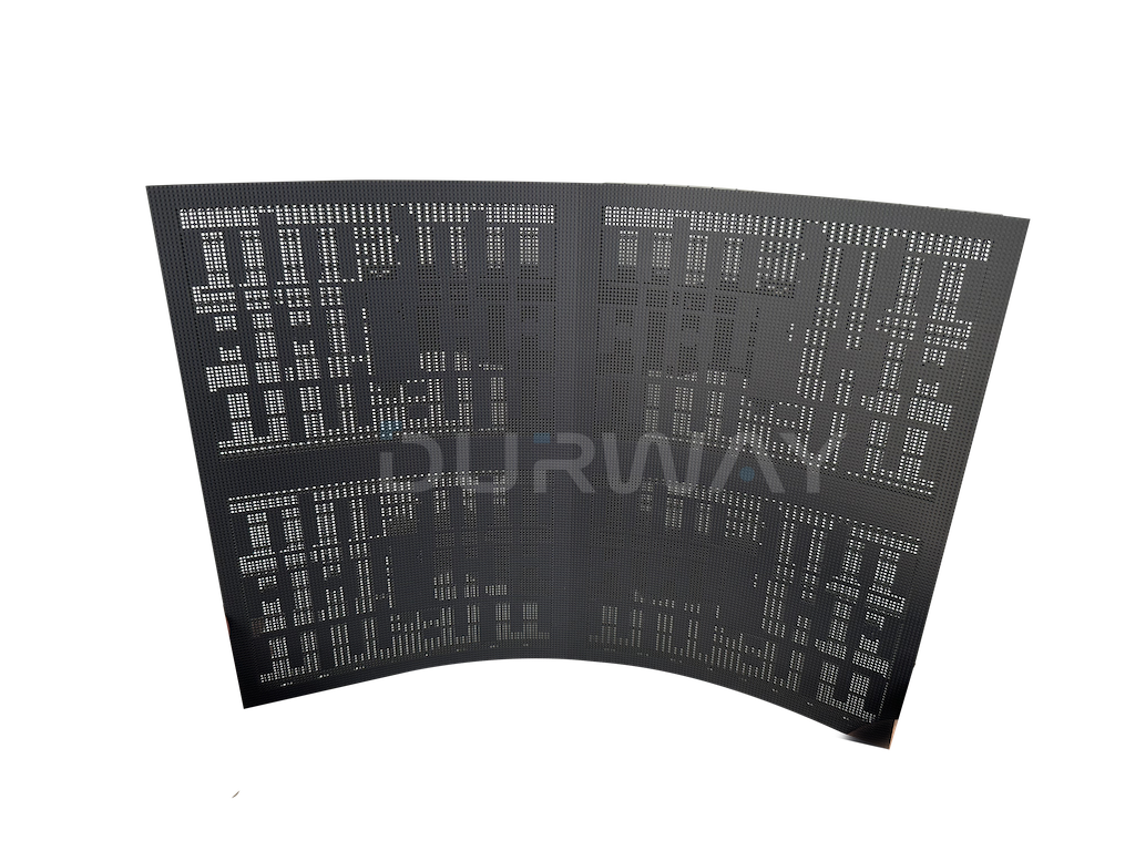 Durway System Corp Flexible LED Tile offers curved, high-quality acoustic LED screens, delivering stunning visuals and clear sound for unique designs.